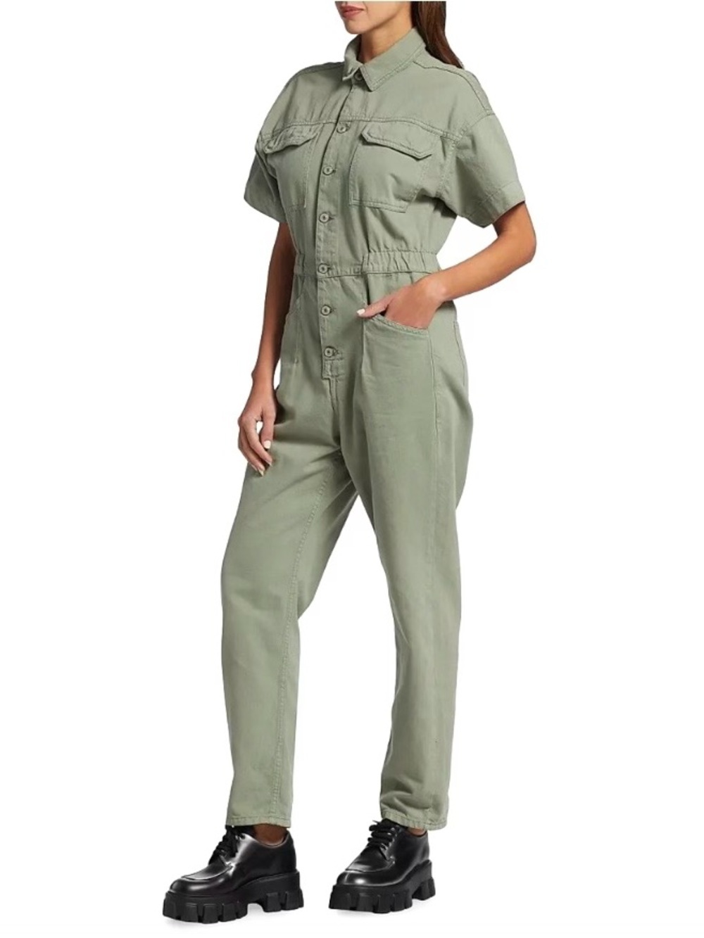 Free People Marci Washed Army Green Mechanics Coveralls Jumpsuit Cargo Medium